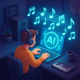 Komposer AI Membuat Lagu Digital Futuristik
