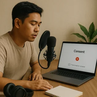 AI voice cloning consent workflow in ElevenLabs studio setup